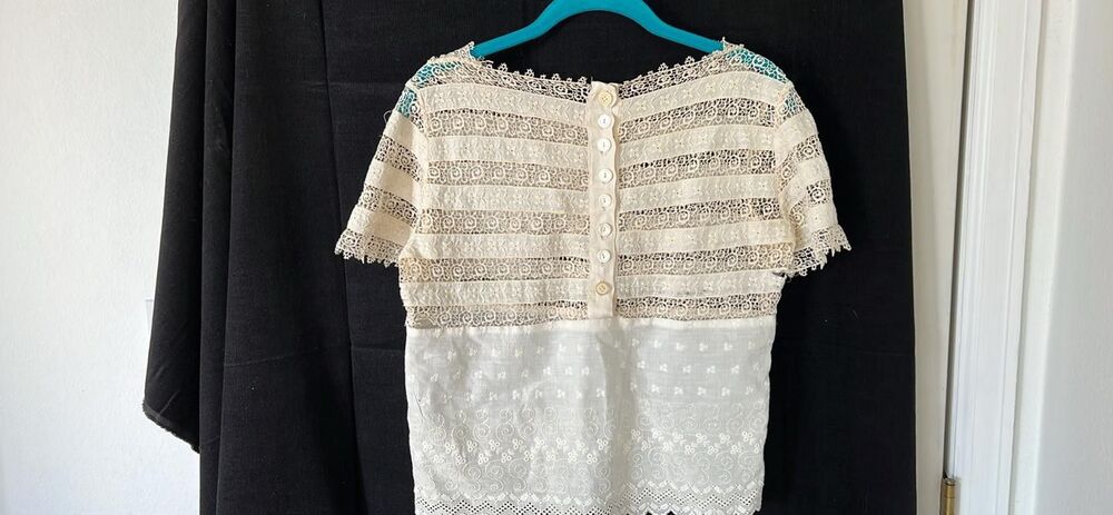 Antique Victorian/Edwardian Early 1900s Cotton Shirt Handmade Lace